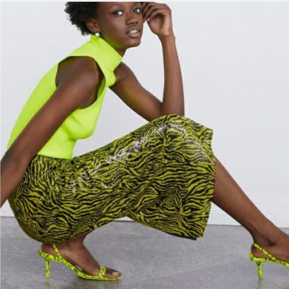 Neon Snakeskin Heel Sandal Zara Strappy Slingback Strap Design Zara Animal Print